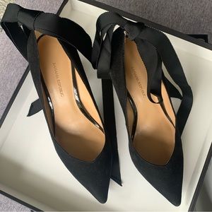Banana Republic Suede Leather Black Pumps Ribbon Tie